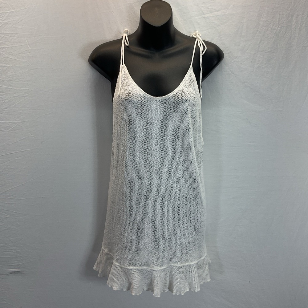 Beach Bunny swimwear Ivory Crochet sheer Mesh Cover up mini dress size LG ruffle
